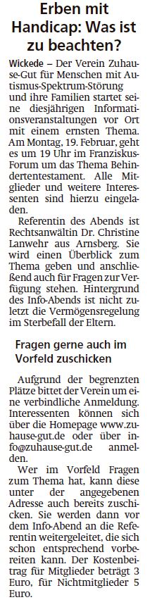 Soester-Anzeiger, Lokalseite Wickede, 07.02.2024
