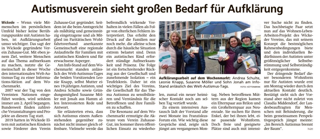 Zeitungsartikel Welt-Autismus-Tag